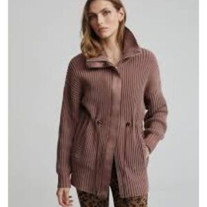 Varley Greenfield Rib-Knit Jacket Cardigan Nutmeg Size L